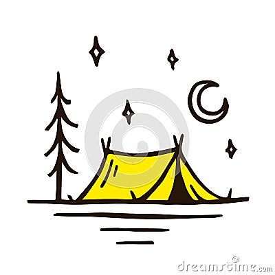 Campsite tent doodle drawing Vector Illustration