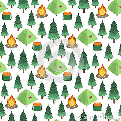 Campsite. Vector seamless pattern. Vector Illustration