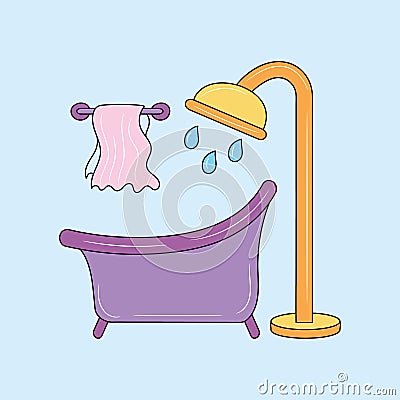 Bathtub bathroom toilet Line Icon, colored Hygiene vector illustration Cartoon Illustration
