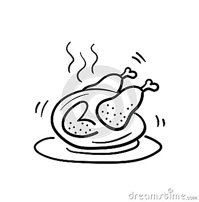 Grilled chicken line icon, Meat food vector illustration Cartoon Illustration