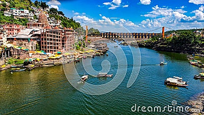 Scenic Omkareshwar Island in Narmada river, Madhyapradesh, India Stock Photo