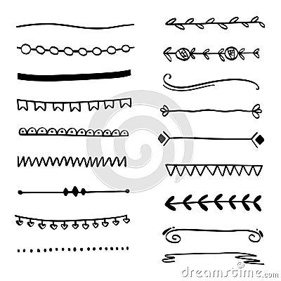 Handmade Set of Underline Strokes. Vector strokes in grunge marker style. Vector Illustration