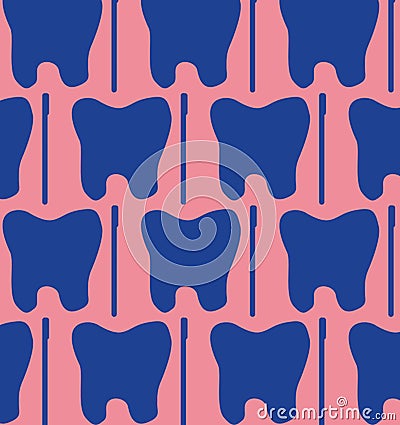 Seamless patterns with simple minimalistic blue teeth on the light pink background Stock Photo