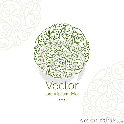 Green linear organic logo on a white background Vector Illustration