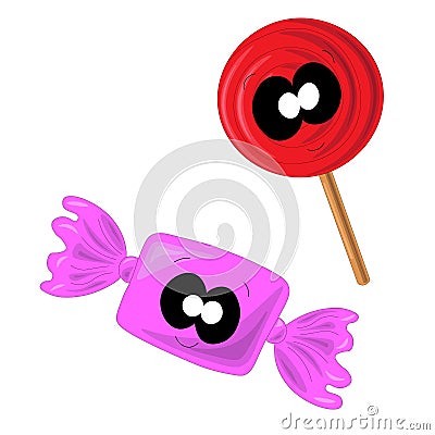 Candy and Lollipop in cartoon style Vector Illustration