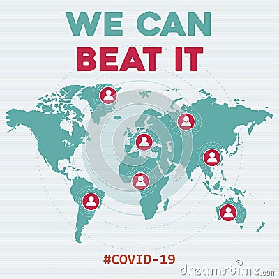 `We can beat it `-coronavirus optimistic message. Covid-19 poster. Stock Photo
