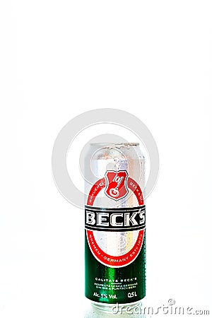 Can of Beck`s or Becks beer in Bucharest, Romania, 2021 Editorial Stock Photo