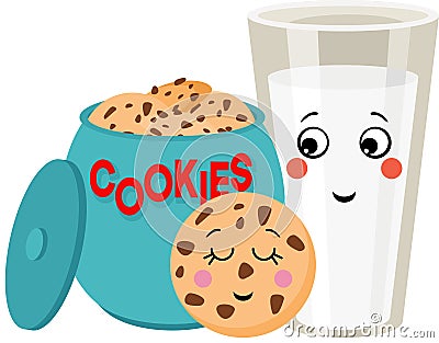 Can of cookies and glass of milk Vector Illustration