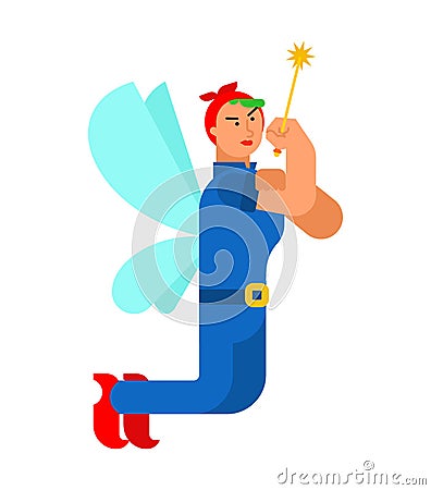 We can do it Fairy. Magical power female. Tiny creature with win Vector Illustration