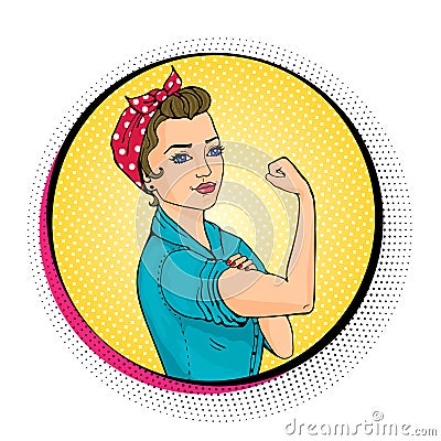 We Can Do It Pop art sexy strong girl in a circle Vector Illustration