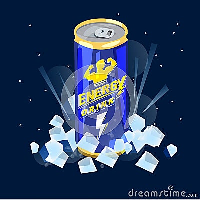 Can of Energy Drink on ice. power and refreshment concept - vector Vector Illustration