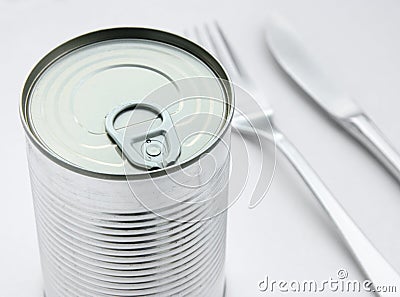 Can and flatware Stock Photo