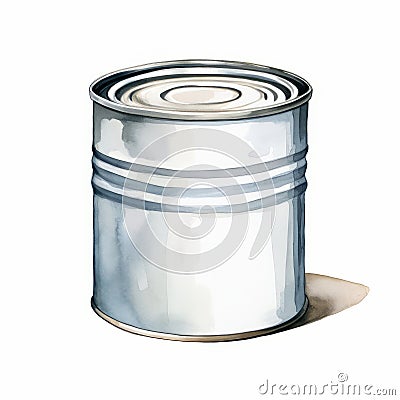 Watercolor Tin Can Painting On Plain White Background Cartoon Illustration