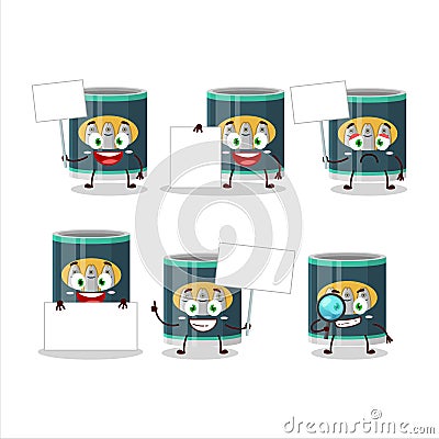 Can of sardines cartoon character bring information board Vector Illustration