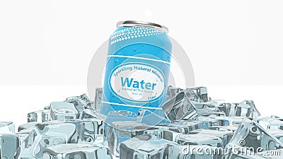 Can of sparkling water in ice cubes Stock Photo