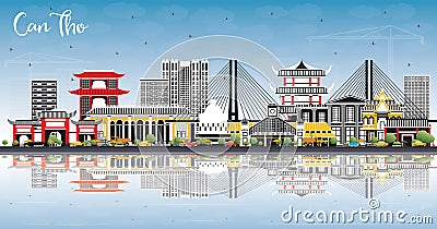 Can Tho Vietnam City Skyline with Gray Buildings, Blue Sky and R Stock Photo