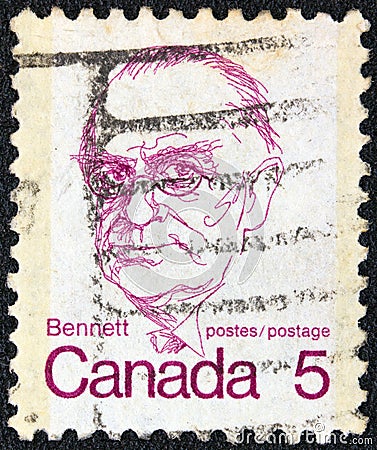 CANADA - CIRCA 1972: A stamp printed in Canada shows a portrait of Canadian Prime Minister Richard Bedford Bennett, circa 1972. Editorial Stock Photo
