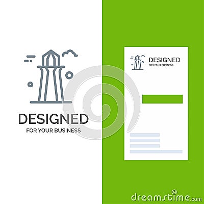 Canada, Co Tower, Canada Tower, Building Grey Logo Design and Business Card Template Vector Illustration