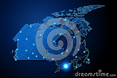 Canada - country shape with lines connecting major cities Vector Illustration