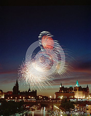 Canada Day Ottawa Ontario Fireworks Stock Photo