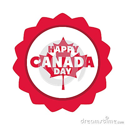 Canada day, maple leaf lettering memorial celebration badge flat style icon Vector Illustration