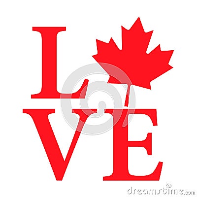 Canada flag love, maple leaf on white background. Isolated illustration Cartoon Illustration