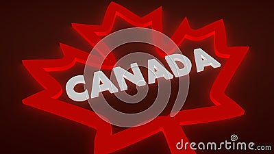 Canada flag maple leaf neon outline icon and country name Stock Photo