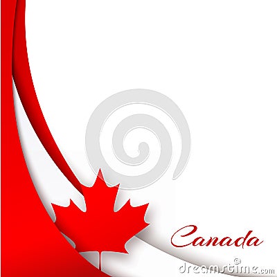Canada Flag The national patriotic symbol Wavy red satin lines and a maple leaf on a white background with the name of the country Vector Illustration