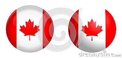 Canada flag under 3d dome button and on glossy sphere / ball Vector Illustration