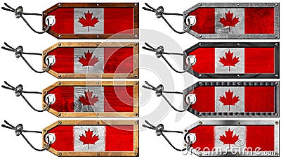 Canada Flags Set of Wooden and Metal Tags Stock Photo