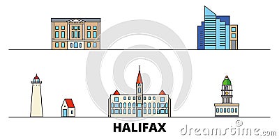 Canada, Halifax flat landmarks vector illustration. Canada, Halifax line city with famous travel sights, skyline, design Vector Illustration