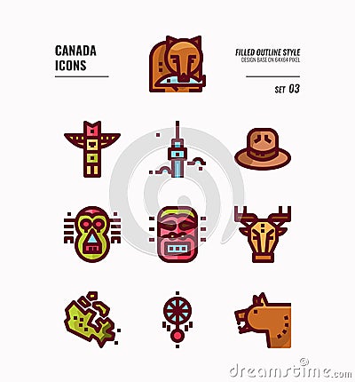 Canada icon set 3. Include Canada map, aboriginal, bear and more. Vector Illustration