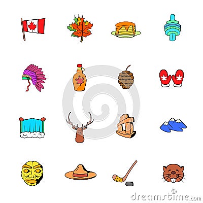 Canada icons set cartoon Vector Illustration