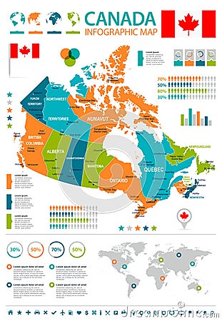 Canada - infographic map and flag - illustration Cartoon Illustration