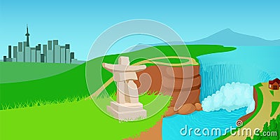 Canada landscape horizontal banner, cartoon style Vector Illustration