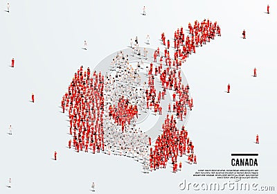 Canada Map and Flag. A large group of people in Canadian flag color form to create the map. Stock Photo