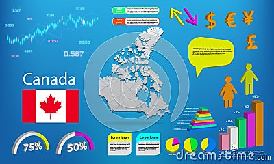 Canada map info graphics - charts, symbols, elements and icons collection. Detailed canada map with High quality business Vector Illustration