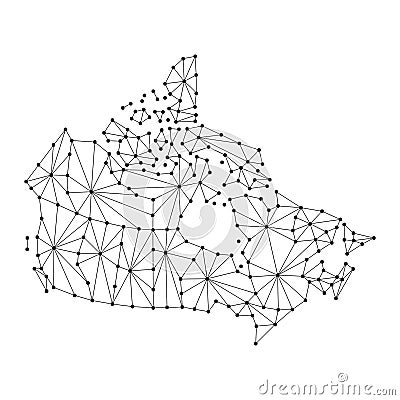 Canada map of polygonal mosaic lines network, rays, dots illustration. Cartoon Illustration