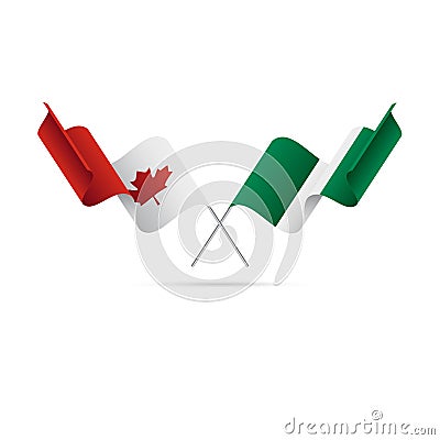 Canada and Nigeria flags. Crossed flags. Vector illustration. Stock Photo