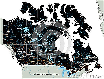 High detailed Canada road map with labeling. Vector Illustration