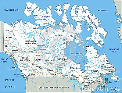 High detailed Canada road map with labeling. Vector Illustration