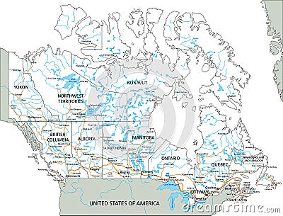 High detailed Canada road map with labeling. Vector Illustration