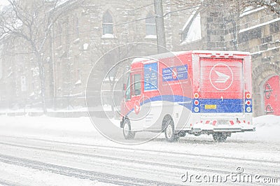 A Canada Post Delivery Truck Tries To Make Deliveries During Blizzard February 2013 Editorial Stock Photo