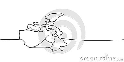 Canada silhouette one line continuous drawing. Canada country silhouette continuous one line illustration. Vector Vector Illustration