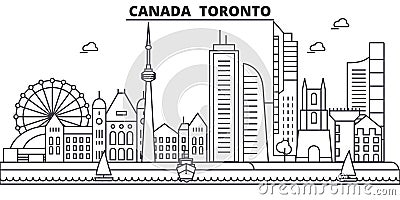 Canada, Toronto architecture line skyline illustration. Linear vector cityscape with famous landmarks, city sights Vector Illustration