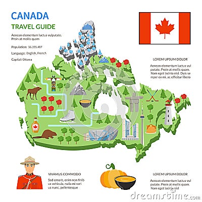 Canada Travel Guide skyline Flat Map Poster Vector Illustration