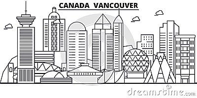 Canada, Vancouver architecture line skyline illustration. Linear vector cityscape with famous landmarks, city sights Vector Illustration