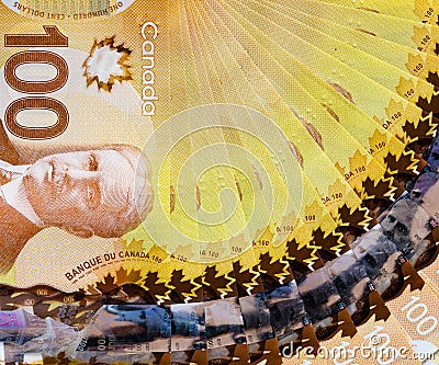 Canadian banknotes of hundred dollars background Stock Photo