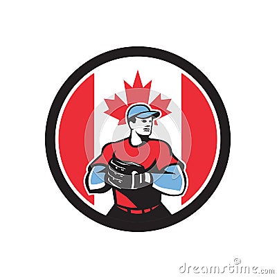 Canadian Baseball Pitcher Canada Flag Icon Vector Illustration