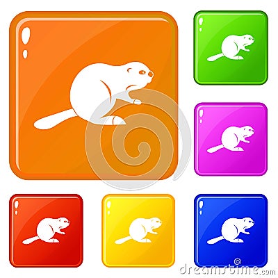 Canadian beaver icons set vector color Vector Illustration